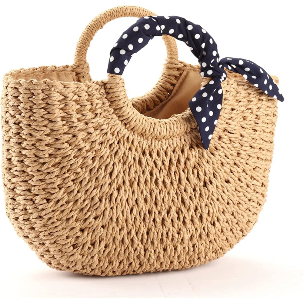 Sac de plage à poignée foulard bleu marine à pois