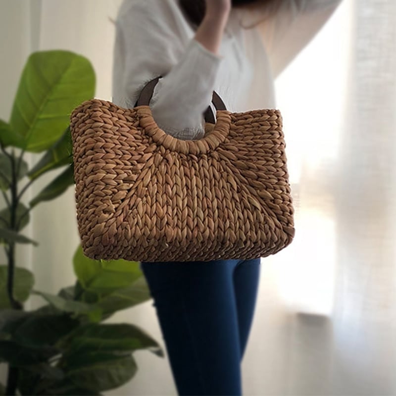 Sac de plage d’été en rotin fait à la main pour femmes