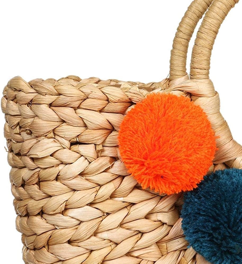 Sac tissé style rotin à pompons