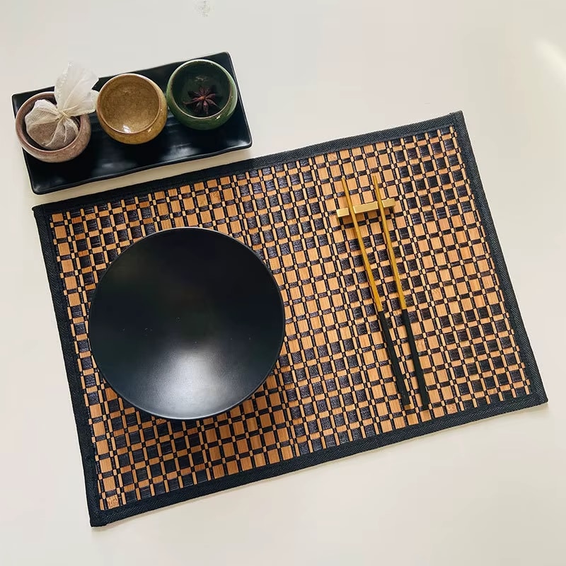 Set de Table Bambou Antidérapant à Carreaux