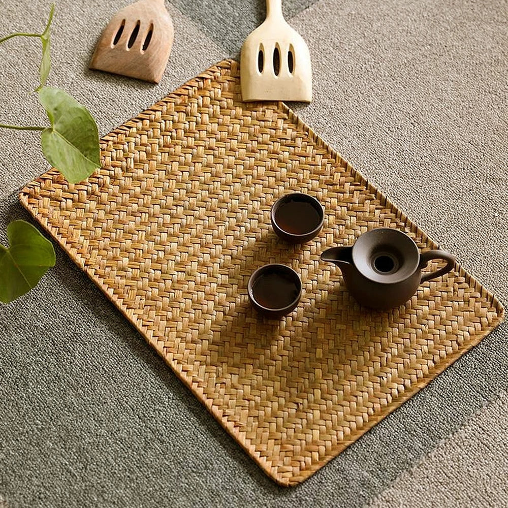 Set de Table Effet Rotin Rectangulaire en Jonc de Mer
