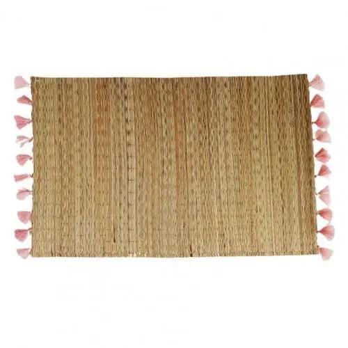 Set de Table Paille Rectangulaire avec Pampilles Roses