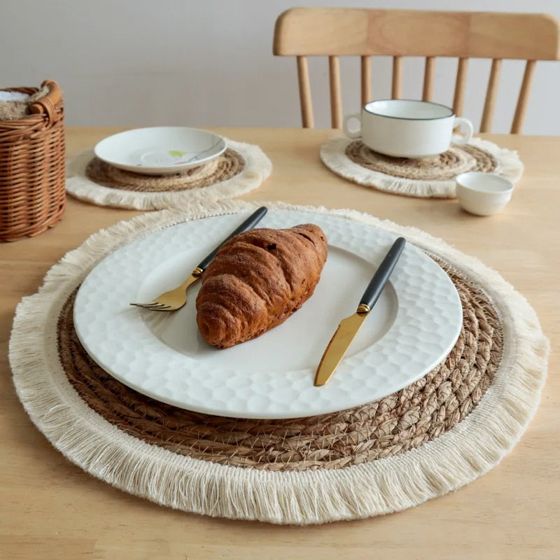 Set de Table Paille Rond en Coton et Cosse de Maïs