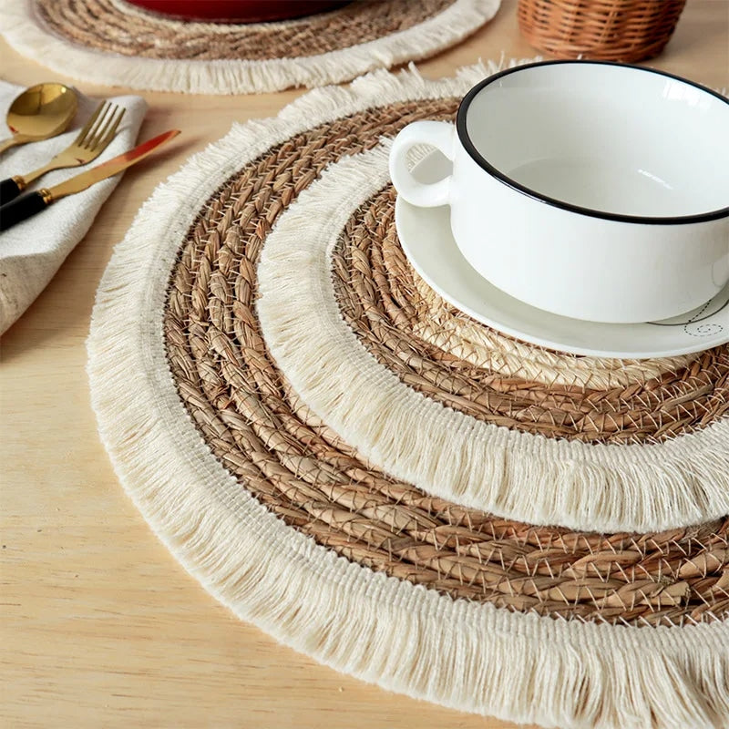 Set de Table Paille Rond en Coton et Cosse de Maïs
