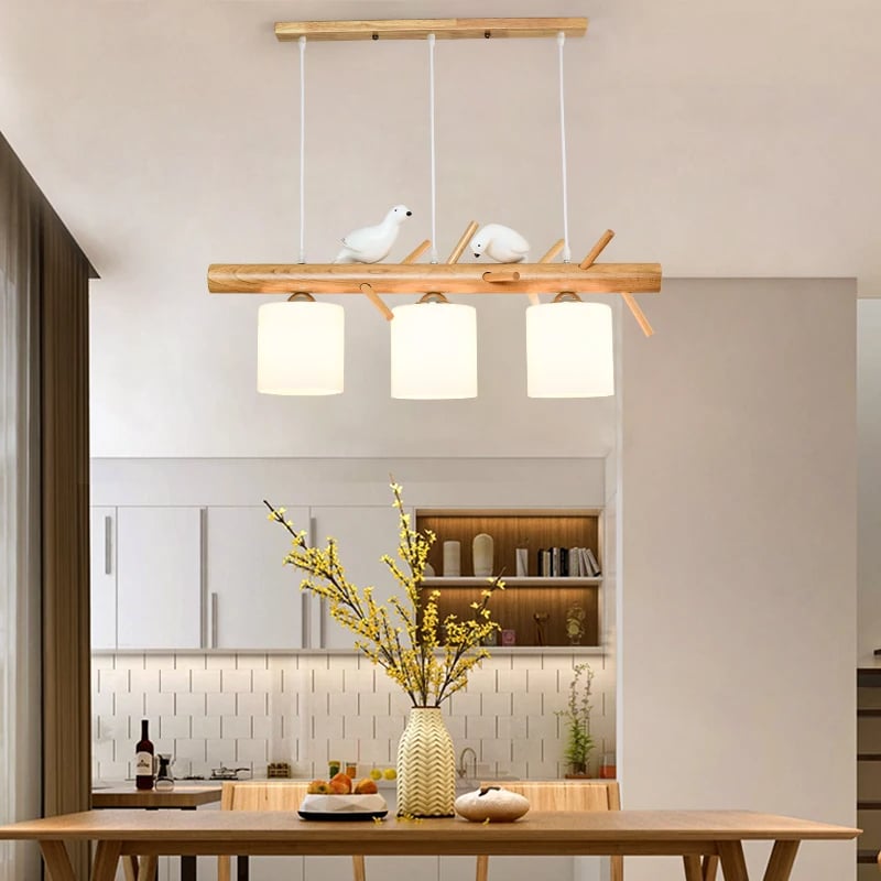 Suspension Bois Élégante Décorée d’Oiseaux