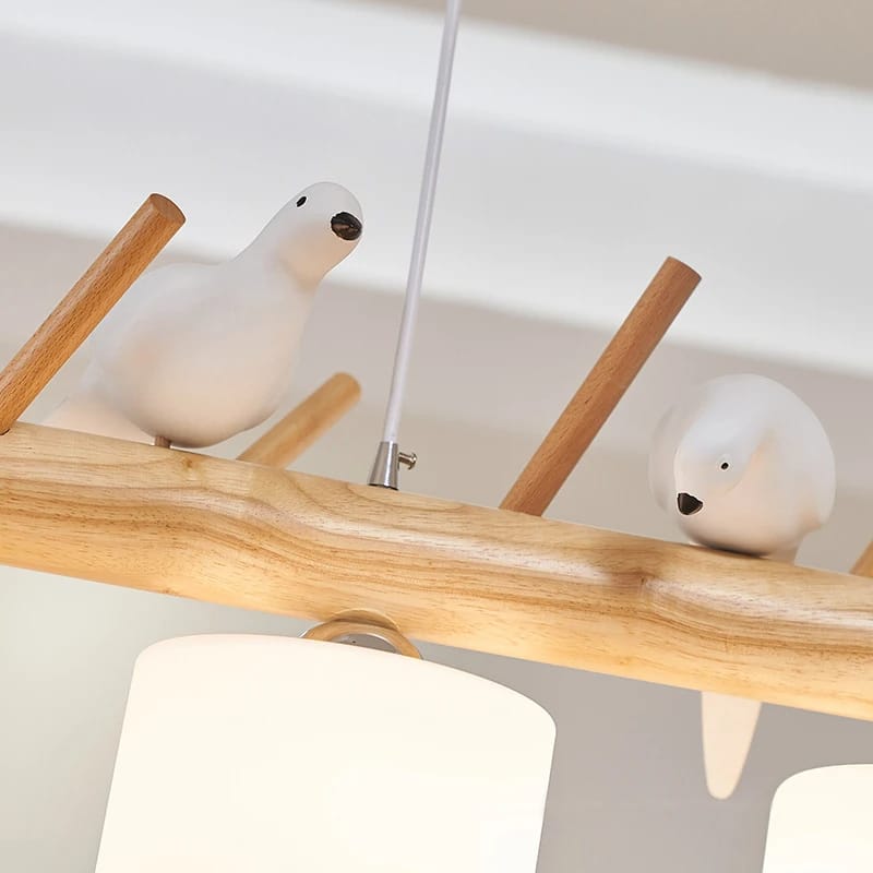 Suspension Bois Élégante Décorée d’Oiseaux