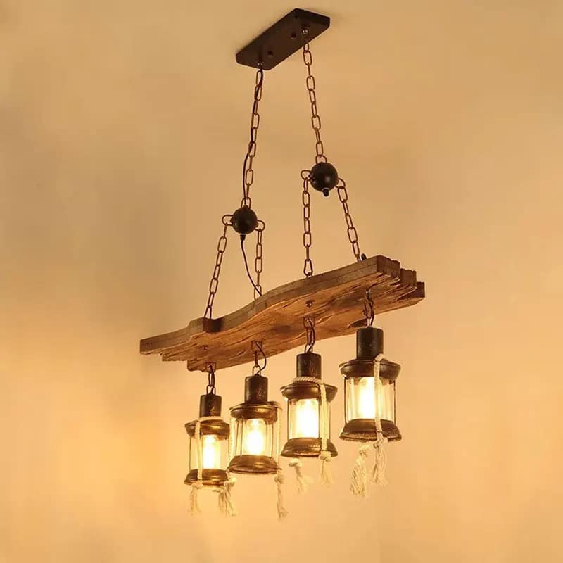 Suspension Bois Flotté Style Industriel avec Lanternes à LED