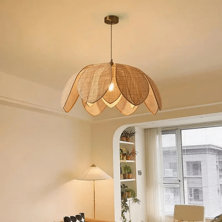 Suspension Pétale LED de Style Chinois en Rotin