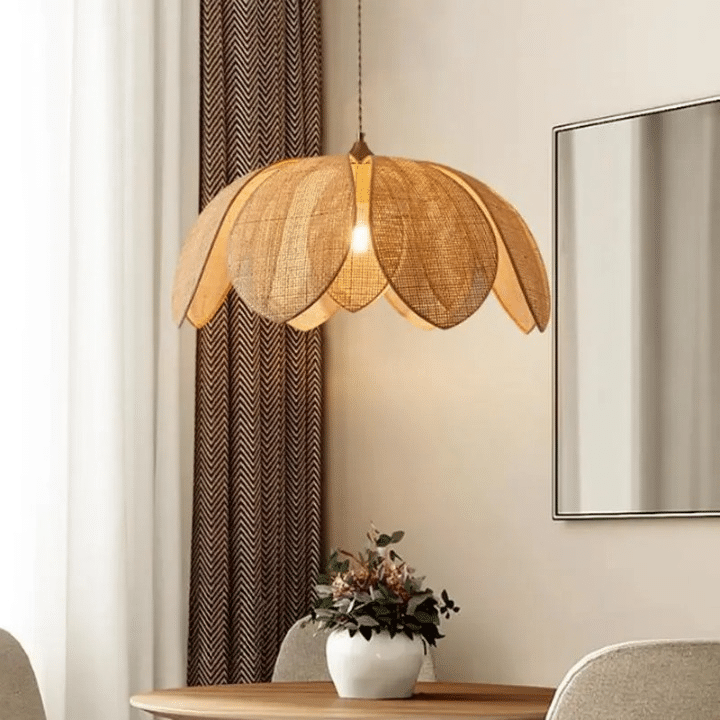 Suspension Pétale LED de Style Chinois en Rotin