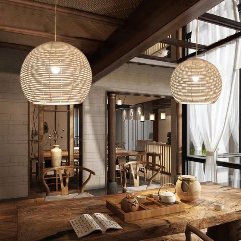 Suspension Rotin LED Chic au Style Chinois