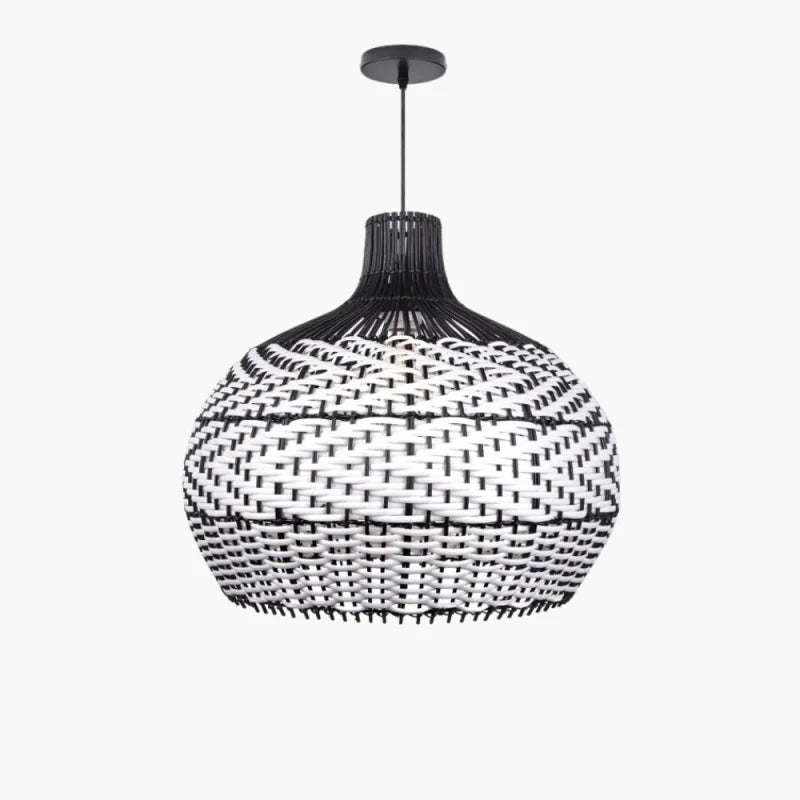 Suspension rotin boule tressée bicolore noir blanc | Zenko