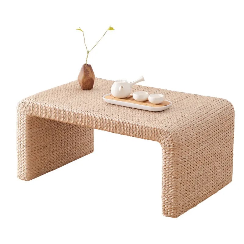 Table Basse en Osier Tissée à la Main Style Japonais