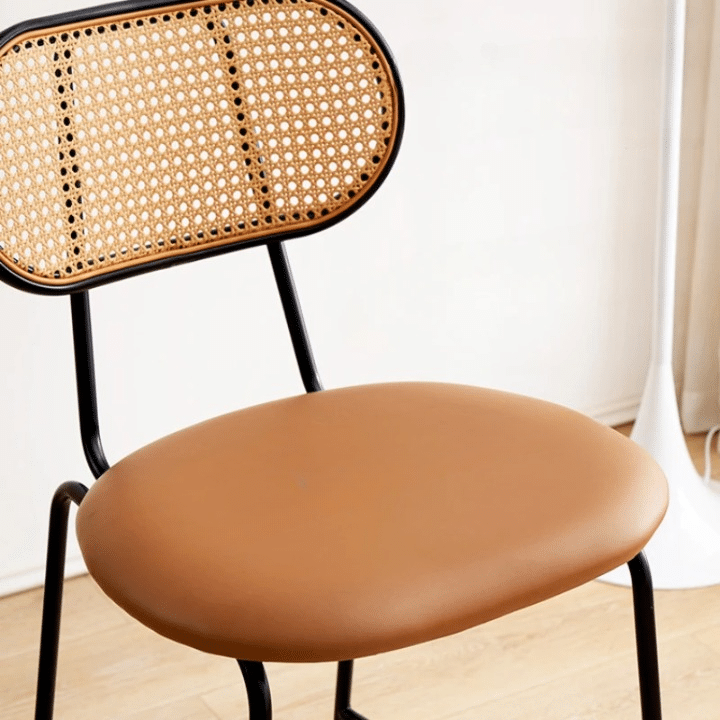 Tabouret de Bar Rotin avec Assise en Cuir Gaufré