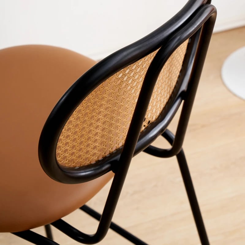 Tabouret de Bar Rotin avec Assise en Cuir Gaufré