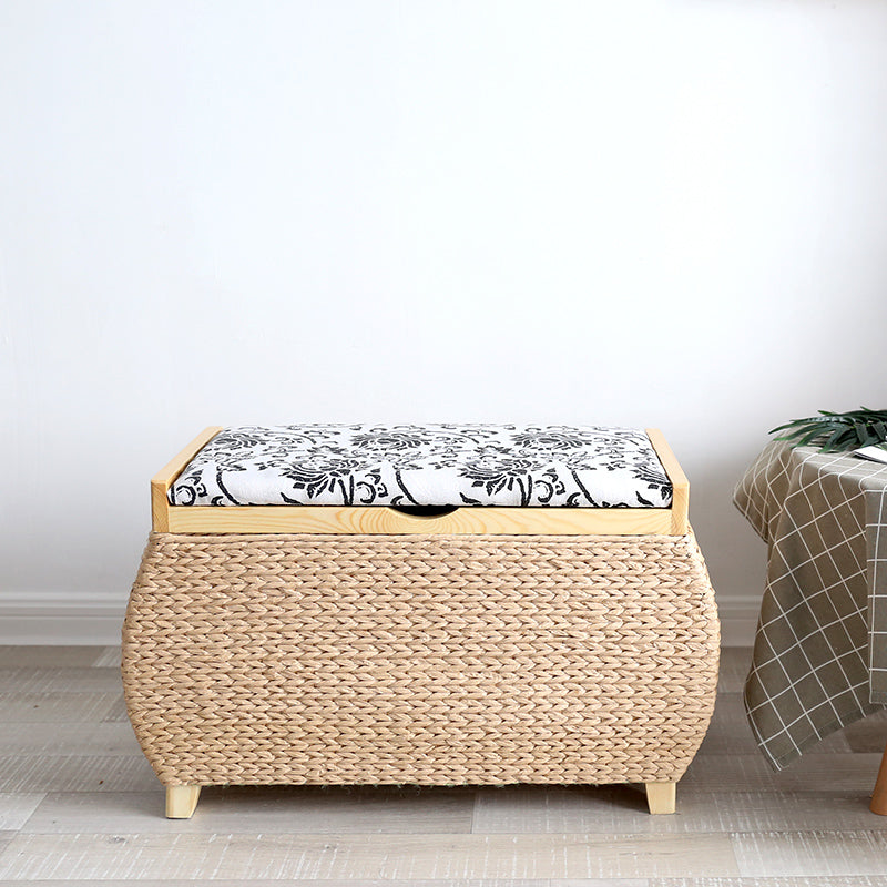 Tabouret de rangement en rotin clair