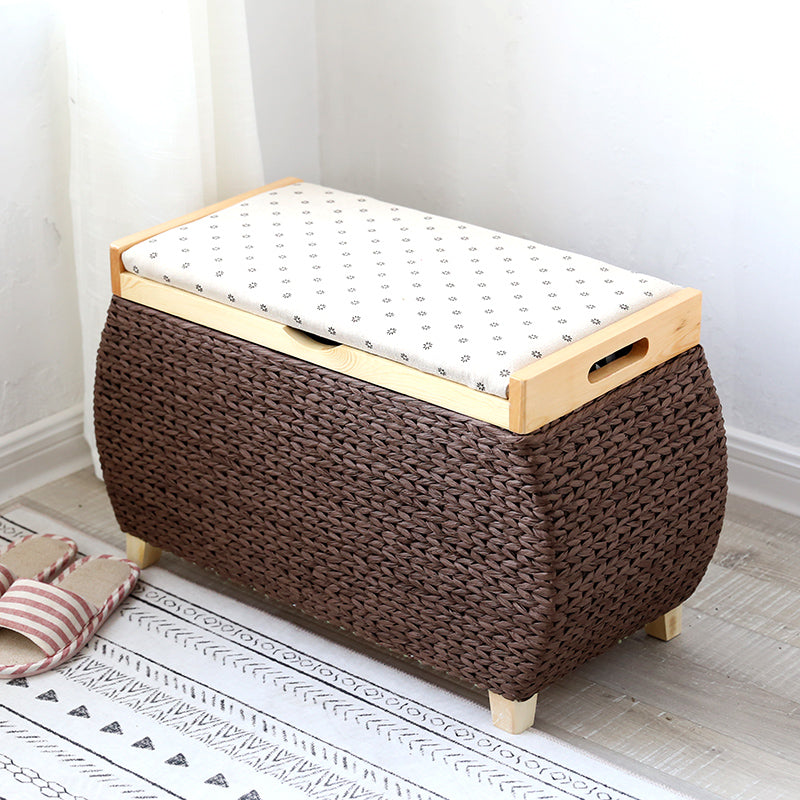 Tabouret de rangement en rotin foncé