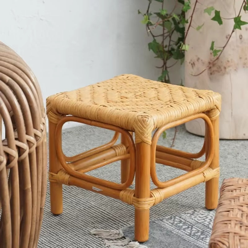 Tabouret Osier Carré au Style Nordique