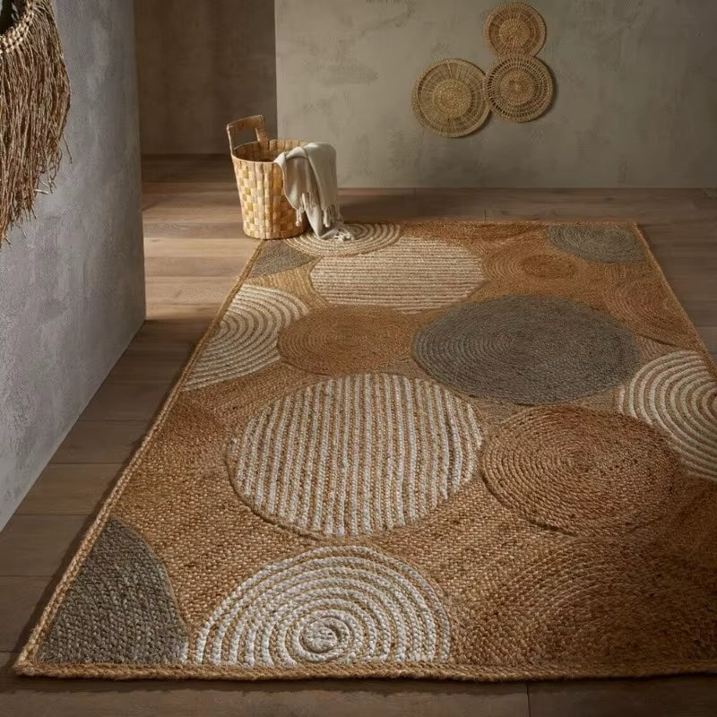 Tapis Effet Osier Rectangulaire au Design Pastoral