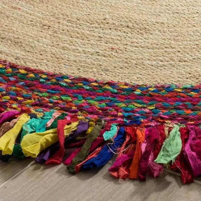 Tapis Effet Osier Réversible de Style Bohème