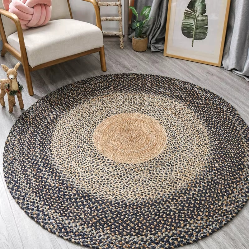 Tapis Effet Osier Rond au Design Japonais