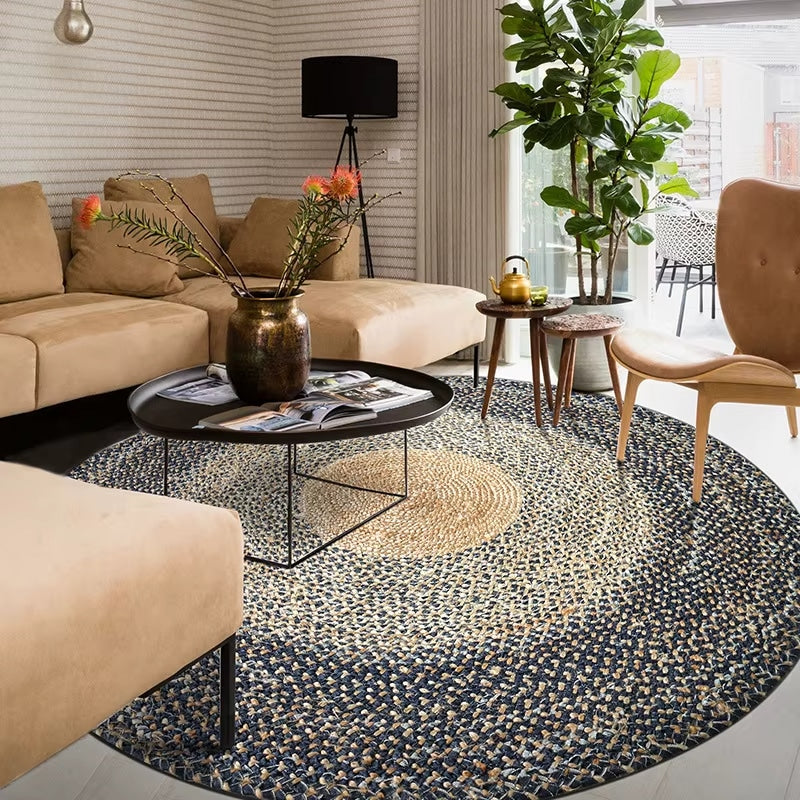 Tapis Effet Osier Rond au Design Japonais