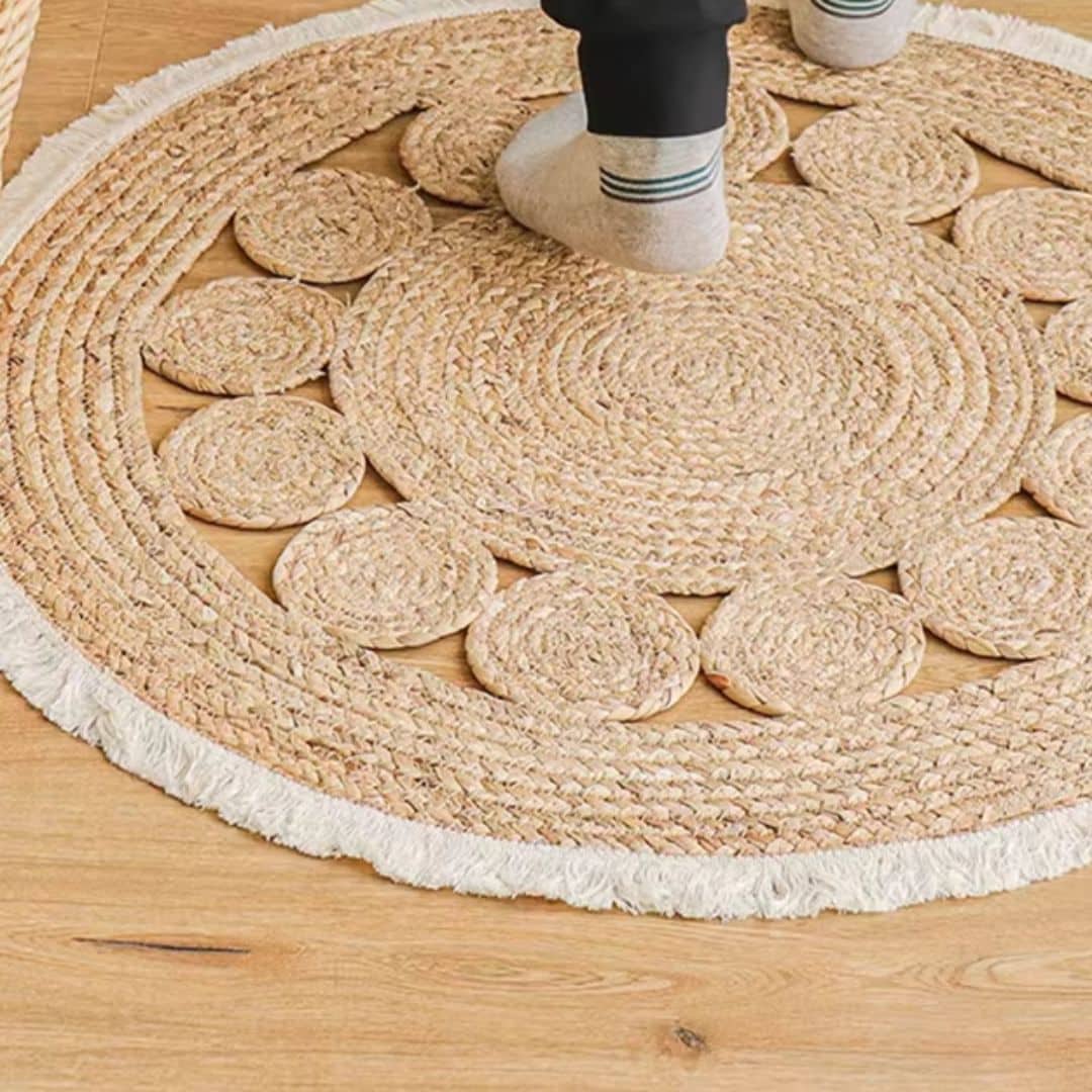 Tapis Osier Rond à Pampilles