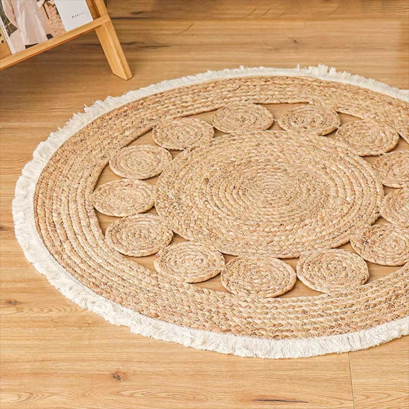 Tapis Osier Rond à Pampilles