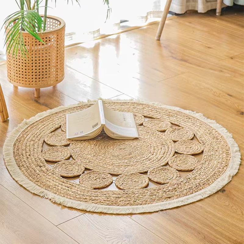 Tapis Osier Rond à Pampilles