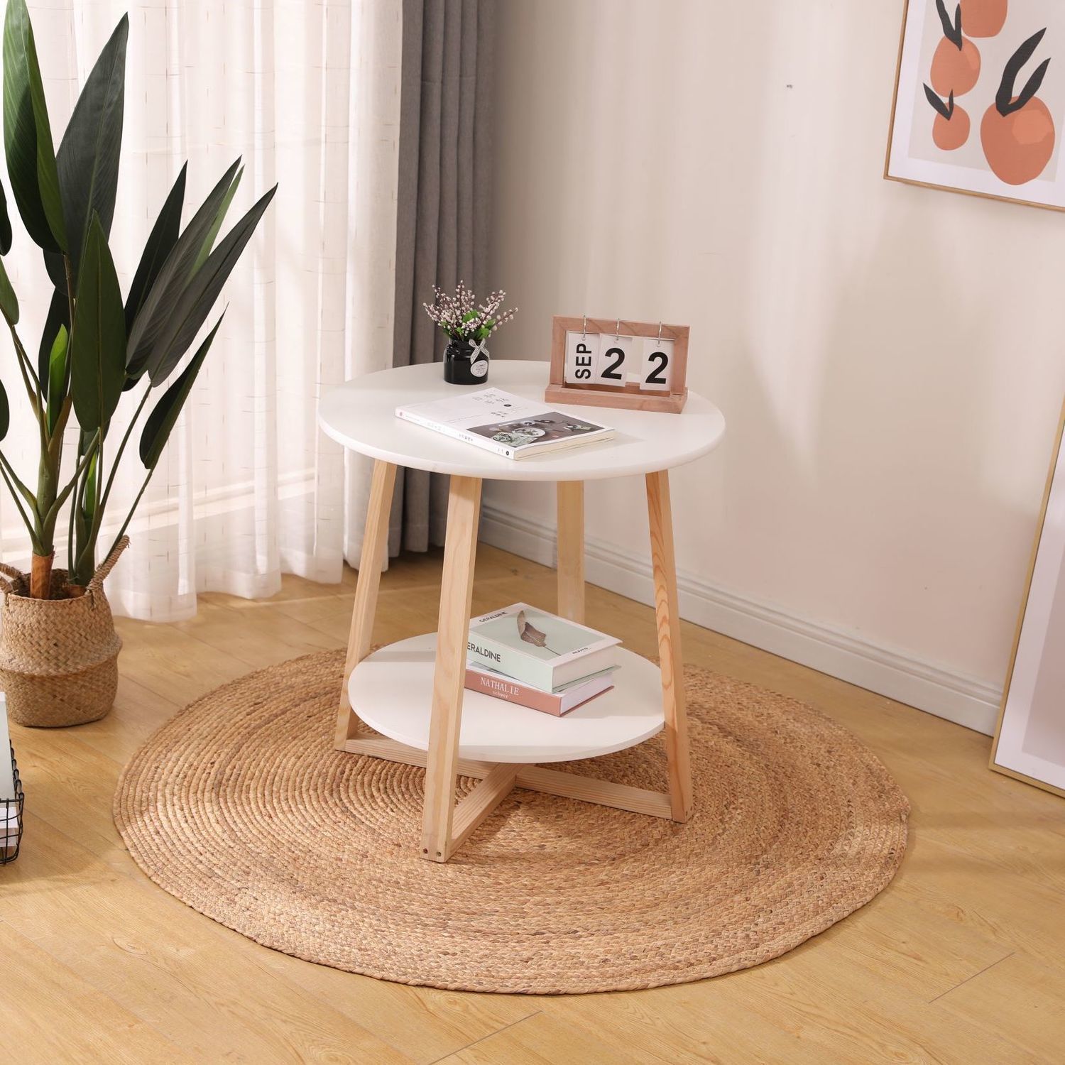 Tapis rond en rotin clair