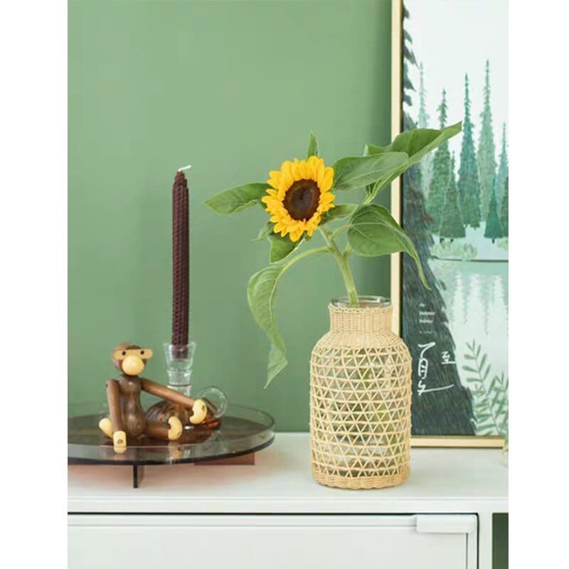 Vase en verre avec décoration en tissée style artisanal triangle