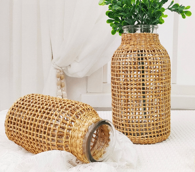 Vase verre et rotin