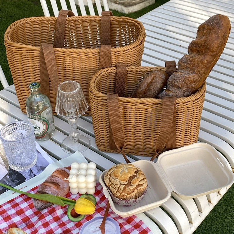 Panier de rangement pour pique-nique tissé avec anses souples