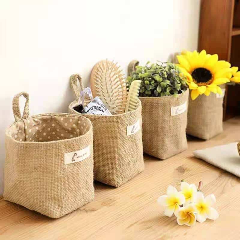 Panier de rangement tissé style sac mural suspendu
