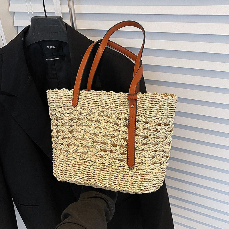Sac à main de luxe en paille pour femmes beige ou marron