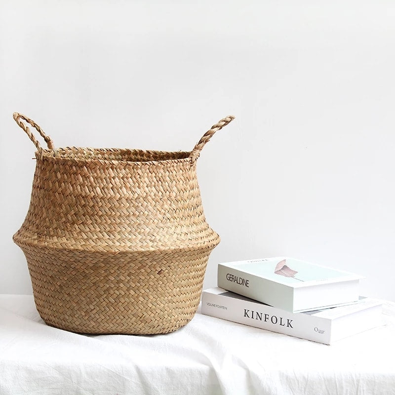 Panier de rangement en osier avec anses