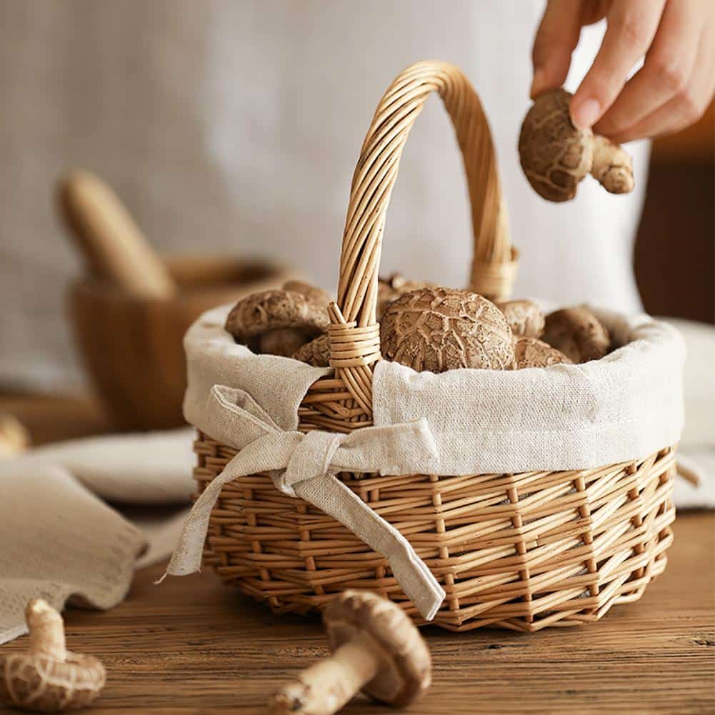 Panier de rangement ornemental avec anse et intérieur en tissu beige