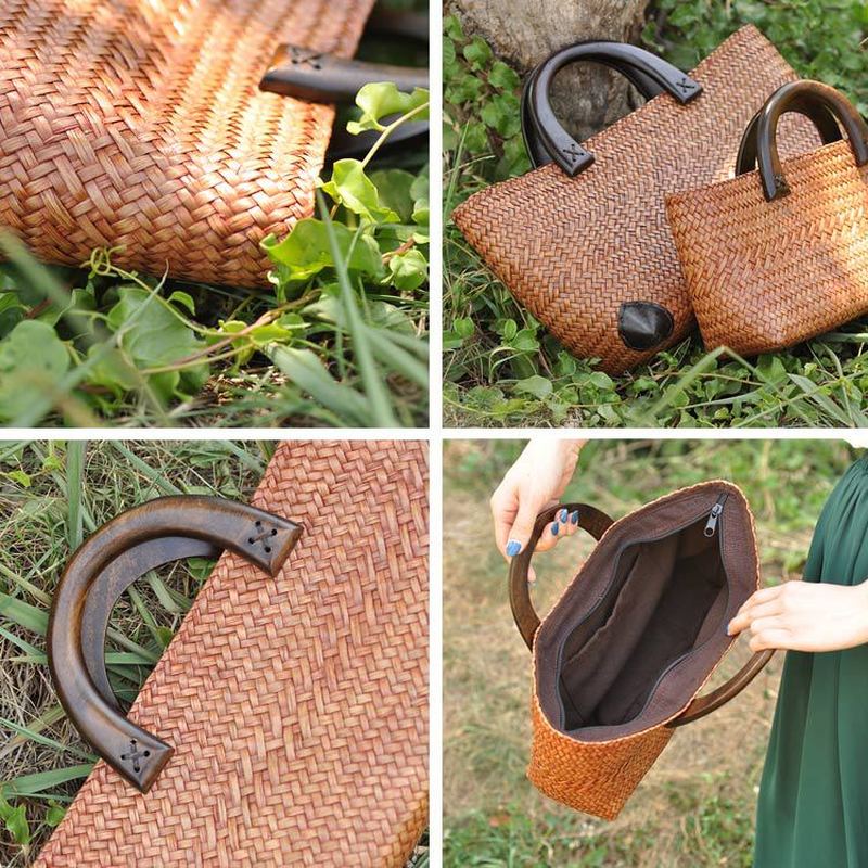 Sac rotin avec anses en bois élégant