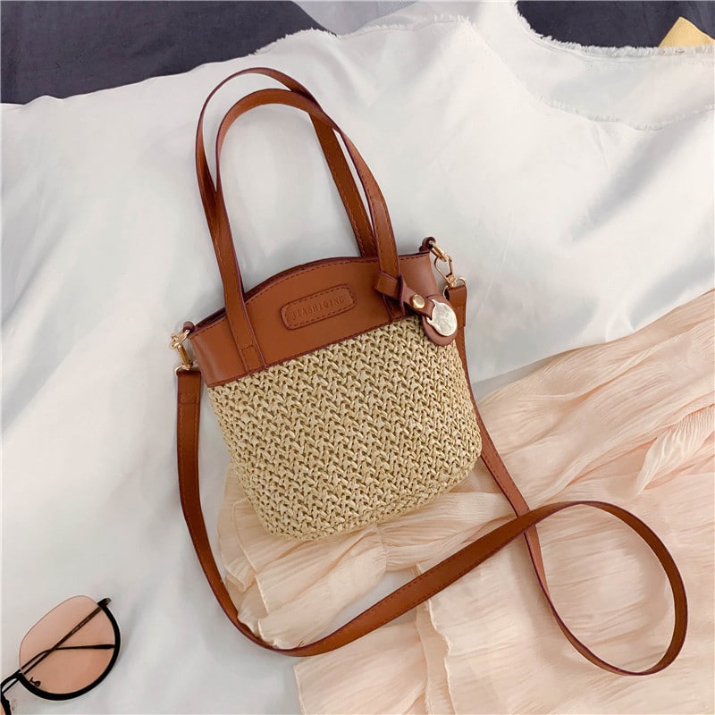 Sac à main en paille et simili cuir raffiné pour femme