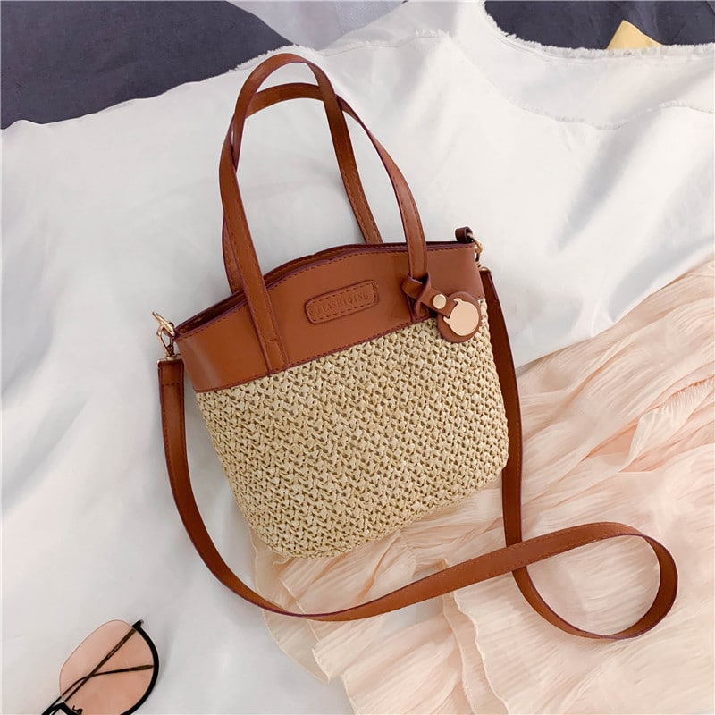 Sac à main en paille et simili cuir raffiné pour femme