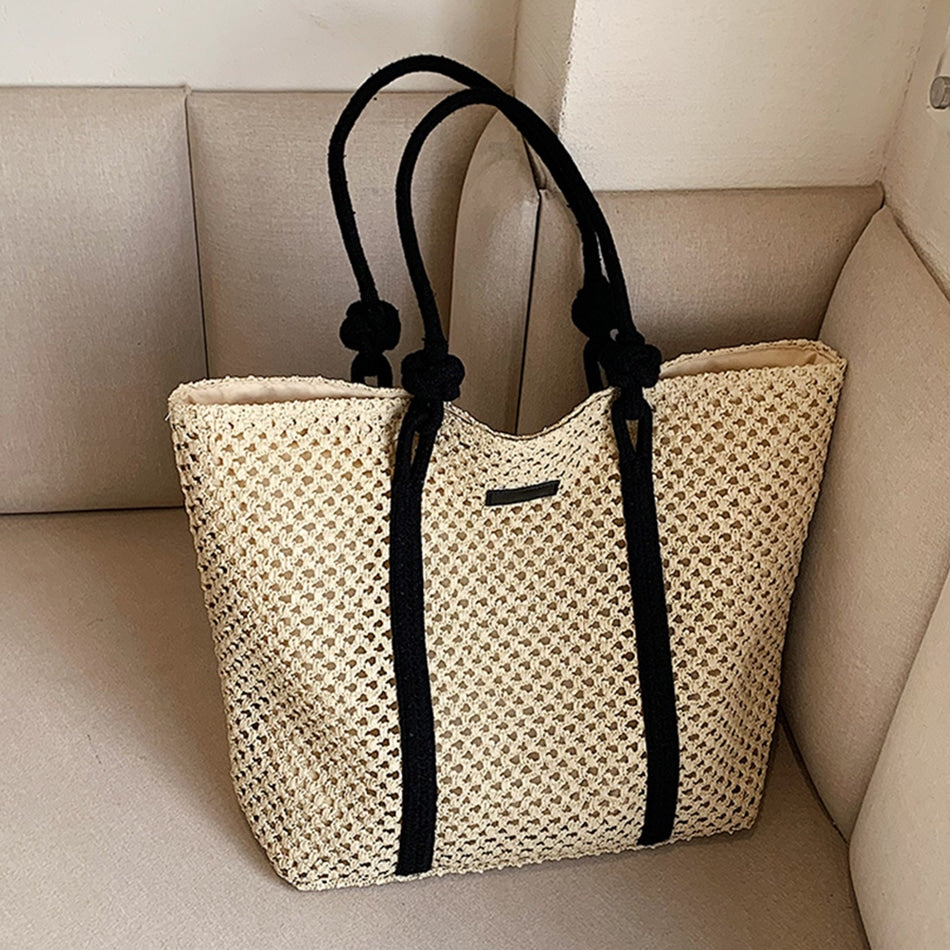 Sac à main en paille tissé avec anses pour femmes