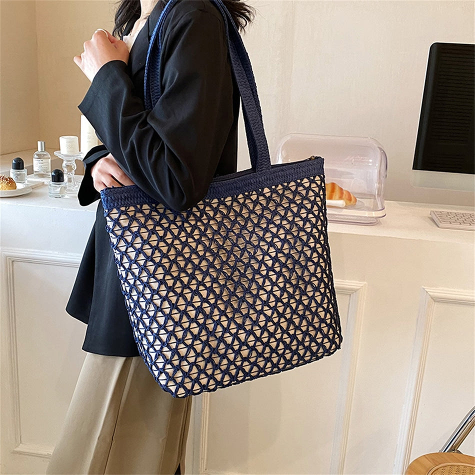 Sac à main en tissage avec fermeture éclair pour femmes
