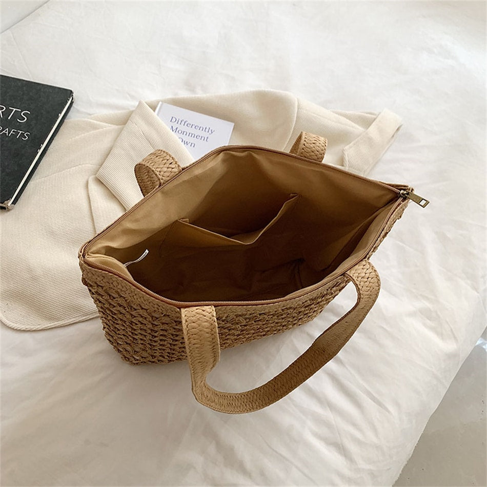 Sac à main en tissage avec fermeture éclair pour femmes