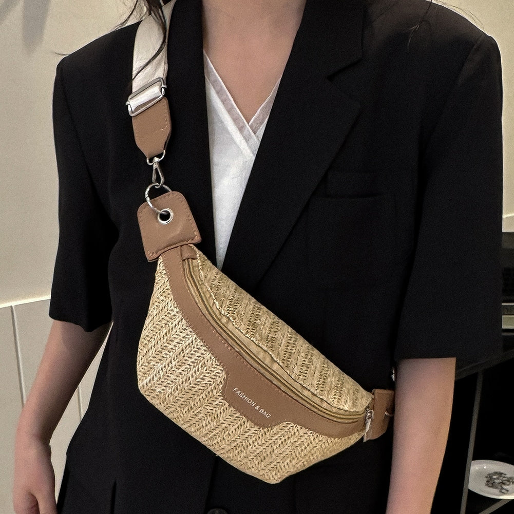 Sac à main tissé en paille style banane pour femmes