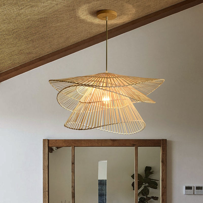 Lampe suspension rotin design à plusieurs niveaux
