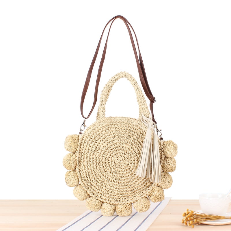 Sac de plage en paille vintage beige