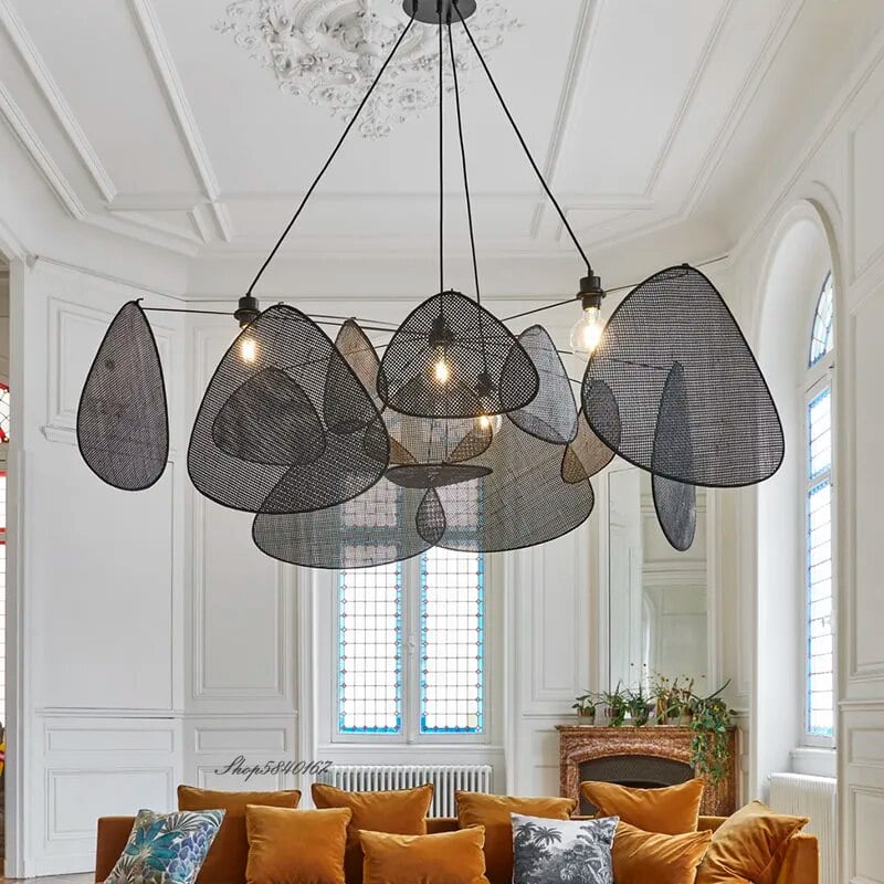 Luminaires suspendus en rotin noir