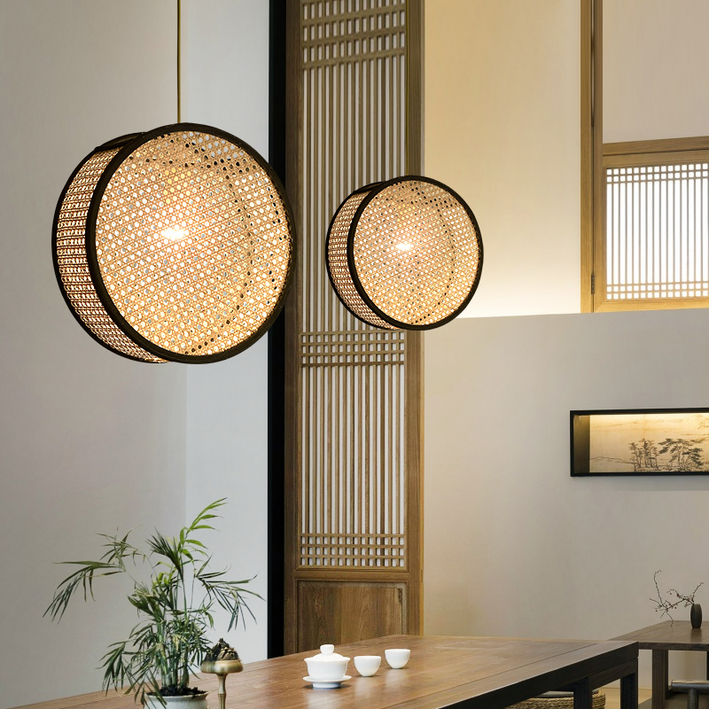 Suspension rotin cannage disque rond noir | Orba