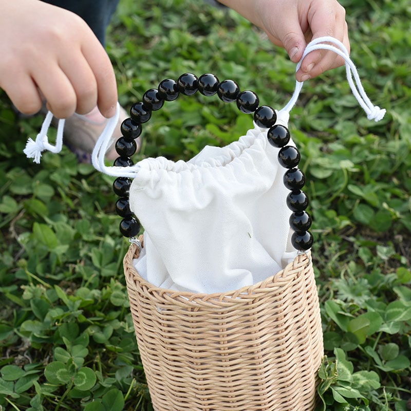 Panier de rangement tissé pour Enfant avec petite anse en perles