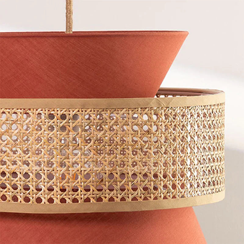 Suspension rotin cannage tissu terracotta étagée | Solta