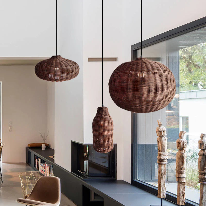 Suspension rotin tressé couleur terracotta set 3 | Trina